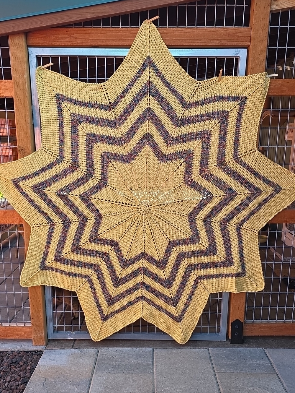 Handmade Crocheted 9-Pointed Star Afghan/Blanket, 72" Across (Point to Point)